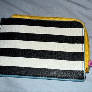 Sephora Black & White Stripe cosmetic case with Yellow Trim and Pink Zipper Pull